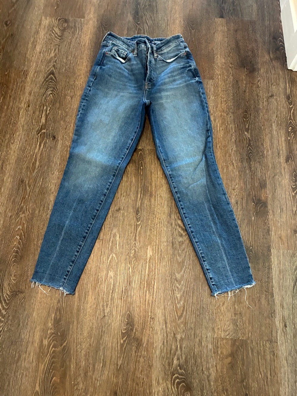 Old Navy Denim OG straight high rise Jeans in Medium Blue with Raw Hem
